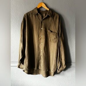 Vintage Structure Green Linen Button Down Shirt Relaxed Fit L